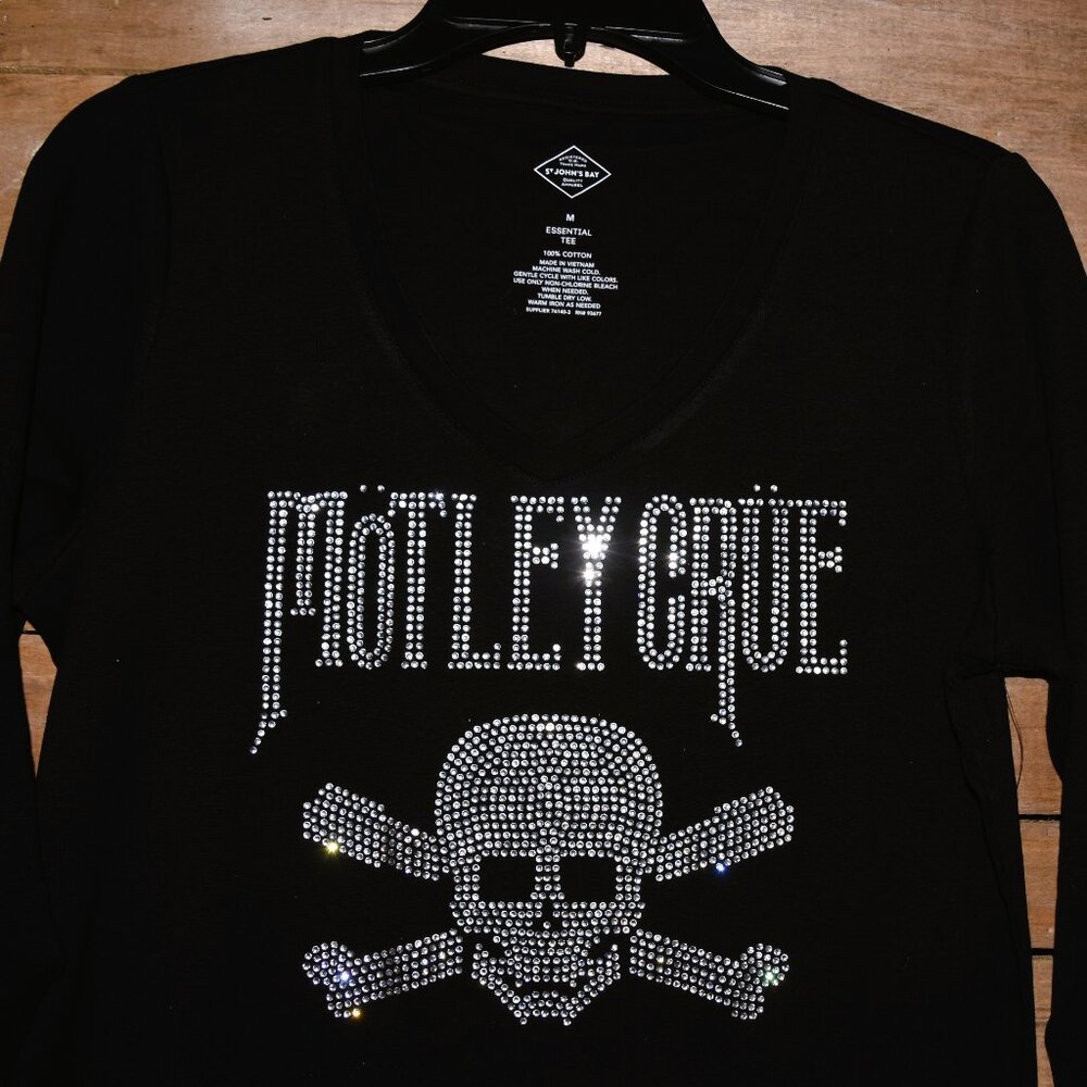 Motley Crue Rhinestone long sleeved Vneck shirt XS S M L XL XXL 1X 2X 3X 4X 5X - Picture 4 of 7